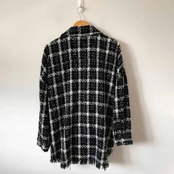 Zara Check Tweed Snap  Button Shirt Jacket Black White Bloggers Fave Size Small - Picture 6 of 7